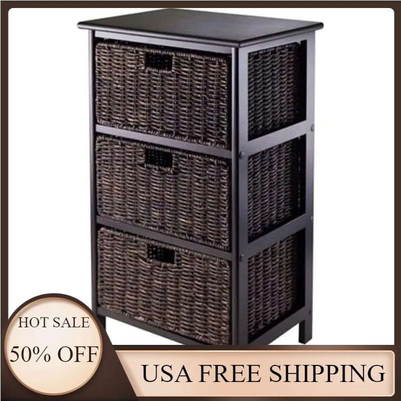 

Winsome Wood Omaha Storage Rack, 3 Foldable Chocolate Baskets, Black Finish, Home/Storage & Organization/Shelving Storage