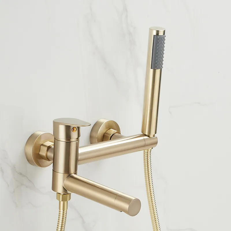 Tuqiu Bathroom Bathtub Faucet Set Wall Mounted Brushed Gold Brass Shower Faucet Set Grey/Chrome Black Finished