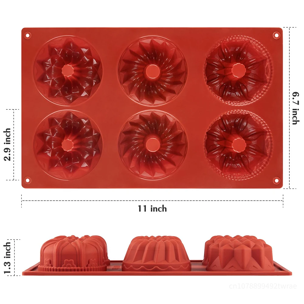 6-Cavity Donut Silicone Mold Non-stick Fluted Tube Cake Pan Brownies Muffin Cup Baking Mold Reusable Kitchen Accessories