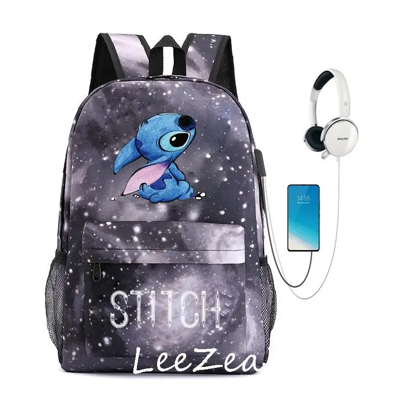 Disney Stitch-mochila con carga Usb para niños y niñas, morral escolar para  hombres y mujeres, morral para adolescentes, morral diario con cinta Fivean  unisex