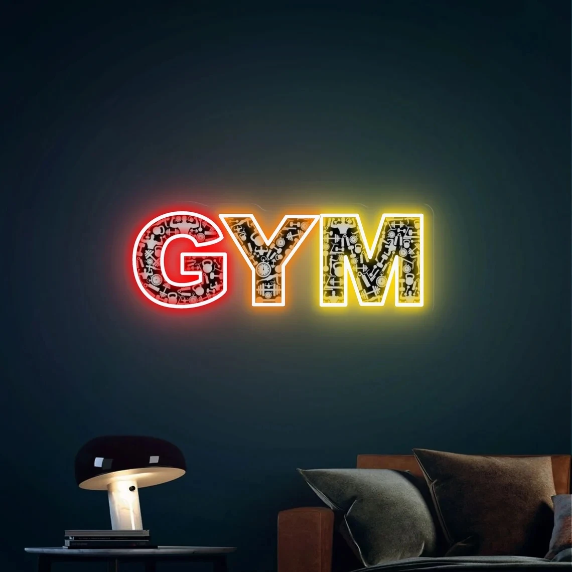 Description Picture 6 of itemGym neon sign, Gym neon light, Gym wall art, Gym wall decor, Dumbbell neon sign, Fitness neon sign, Neon sign wall decor, Led ne