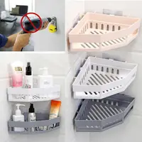 Suction Wall Triangular Shower Caddy Shelf Bathroom Corner Bath Rack Storage Holder Organizer Shelves 1