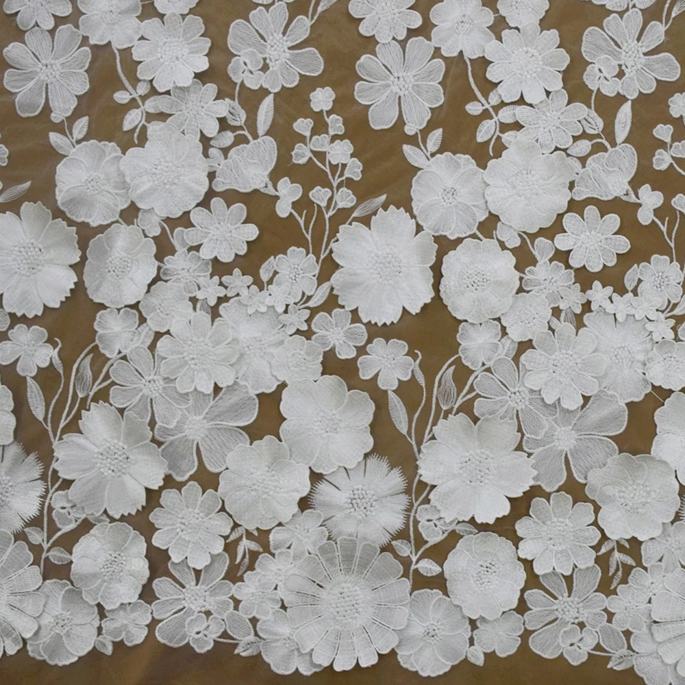 3D Beads Lace Fabric Mesh Embroidery Applique 3D Flower Tulle Nigerian Lace Fabrics for Bridal HY1748