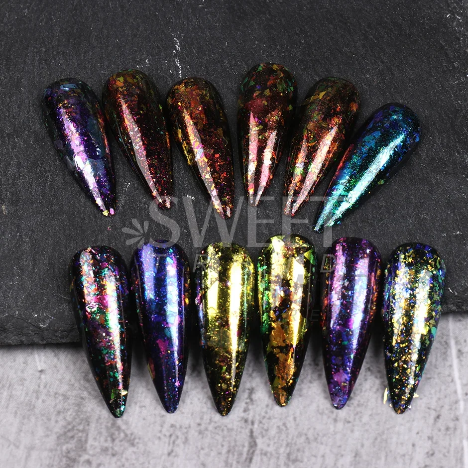 12 Grids Opal Dream Crystal Sequins Nail Flake Galaxy Iridescent Aurora 3D Paillette for Winter Autumn Manicure Decoration SWYFH