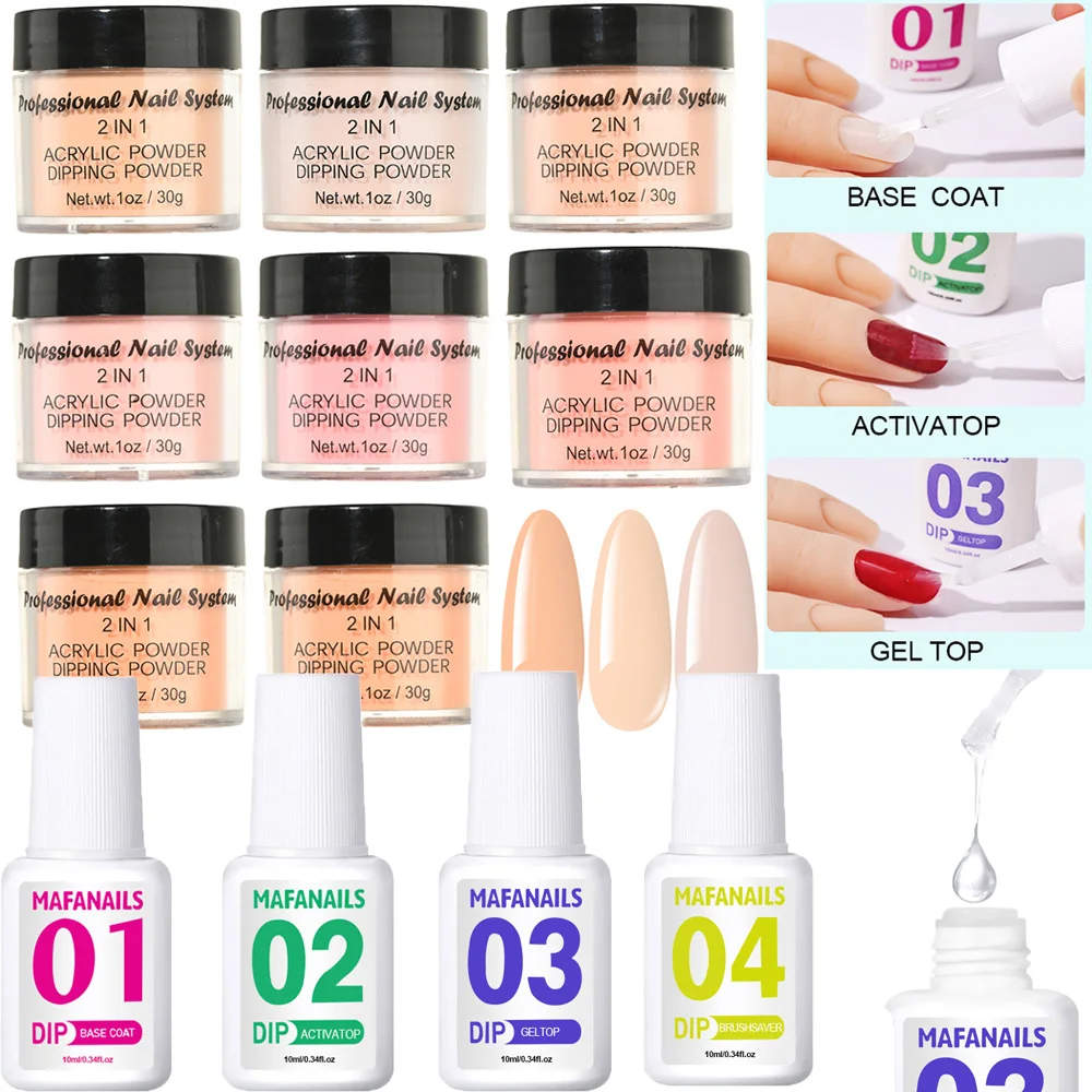 Acrylic Dipping Nail Powder Liquid Kit 4-Step Base Top Coat Activator Brush Saver Dipping Powder System Liquid Set No Need Lamp nail powder,nail powder set