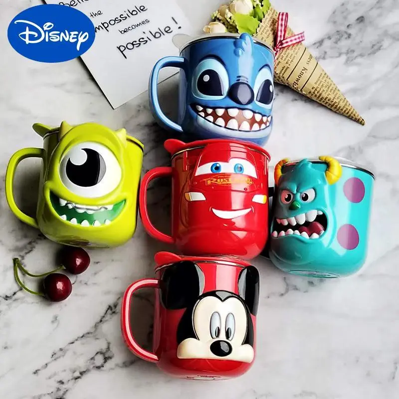 Disney-tazas de acero inoxidable de 260ml para niños, taza de café con  leche de princesa de dibujos animados, tazas térmicas desmontables de doble