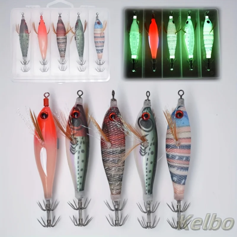 5pcs Glow In The Dark Realistic Shrimp Squid Octopus Hard Jig Lures_voghion.com