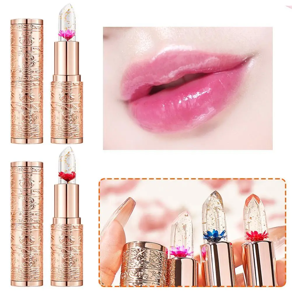 Lipstick Long-Lasting Moisturizing Petals Flower Crystal Transparent Temperature Sensing Color-Changing Lipstick แต่งหน้า little nude powder temperature change lipstick pink tender color change peach lipstick female moisturizing moisturizing