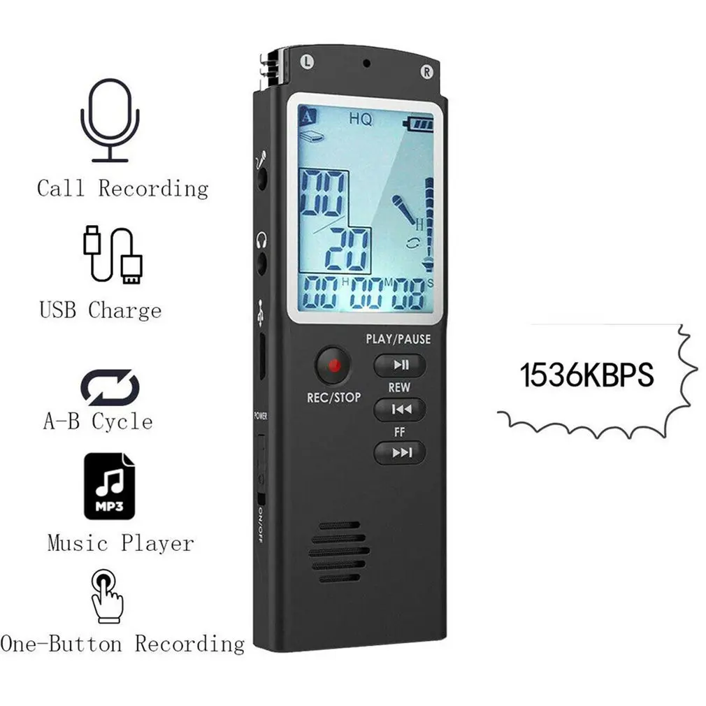 8GB/16GB/32GB Voice Recorder USB Professional 96 Hours Dictaphone Digital Audio Voice Recorder with WAV,MP3 Player T60 1536 Kbps