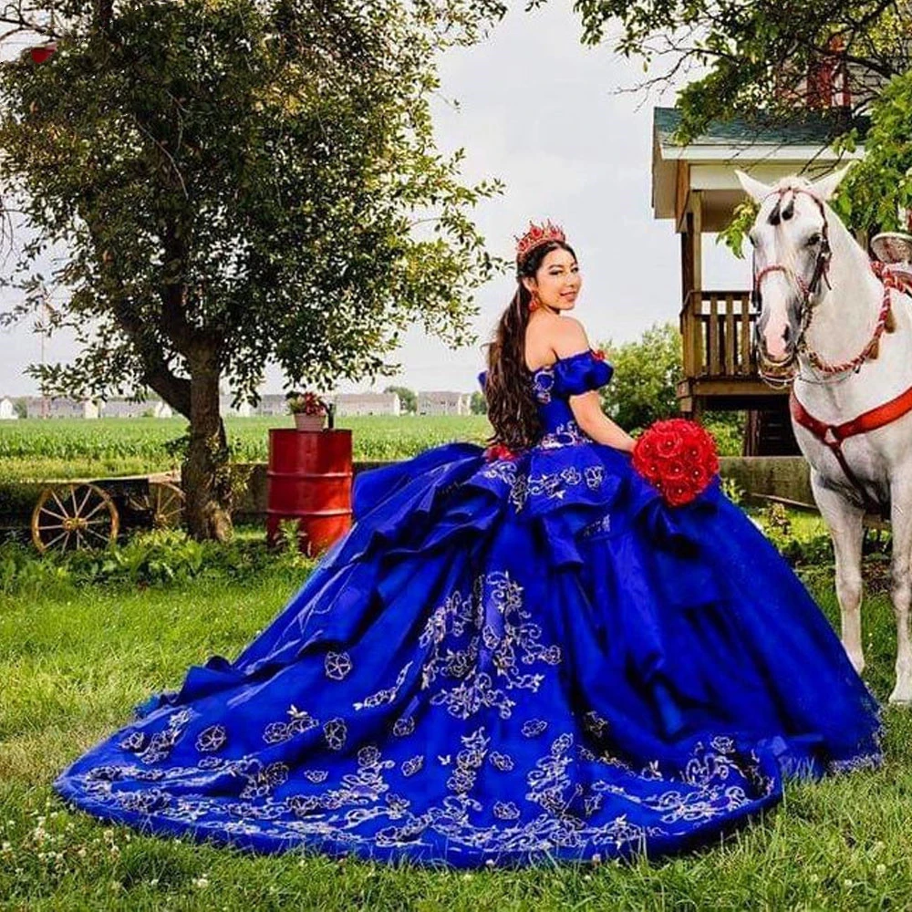 ANGELSBRIDEP Seuqins Sparkle Appliques Royal Blue Quinceanera Dresses Ball Gown Off Shoulder Mexican Sweet 16 Dresses 15 Anos