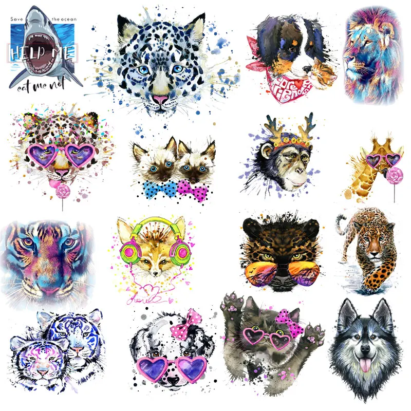 

Watercolor Wolf Lion Tiger Giraffe Animal Patch Clothing Thermoadhesive Patches on Clothes Iron-on Transfers Stickers Aesthetics