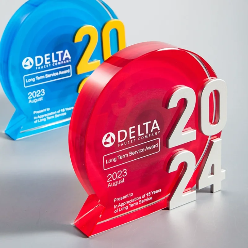 Customized Color Printed Circular Hexagonal Shape Crystal Trophy, 2025 Year High-End Metal Medal Outstanding Employee Award, 1Pc