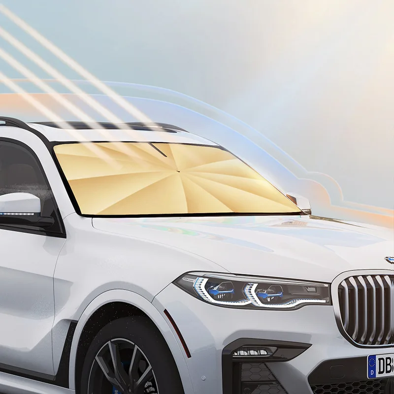 

Золотистый автомобильный зонт от солнца на лобовое стекло, передний солнцезащитный зонт, складной зонт, летняя защита, автомобильная теплоизоляция, автомобильные аксессуары