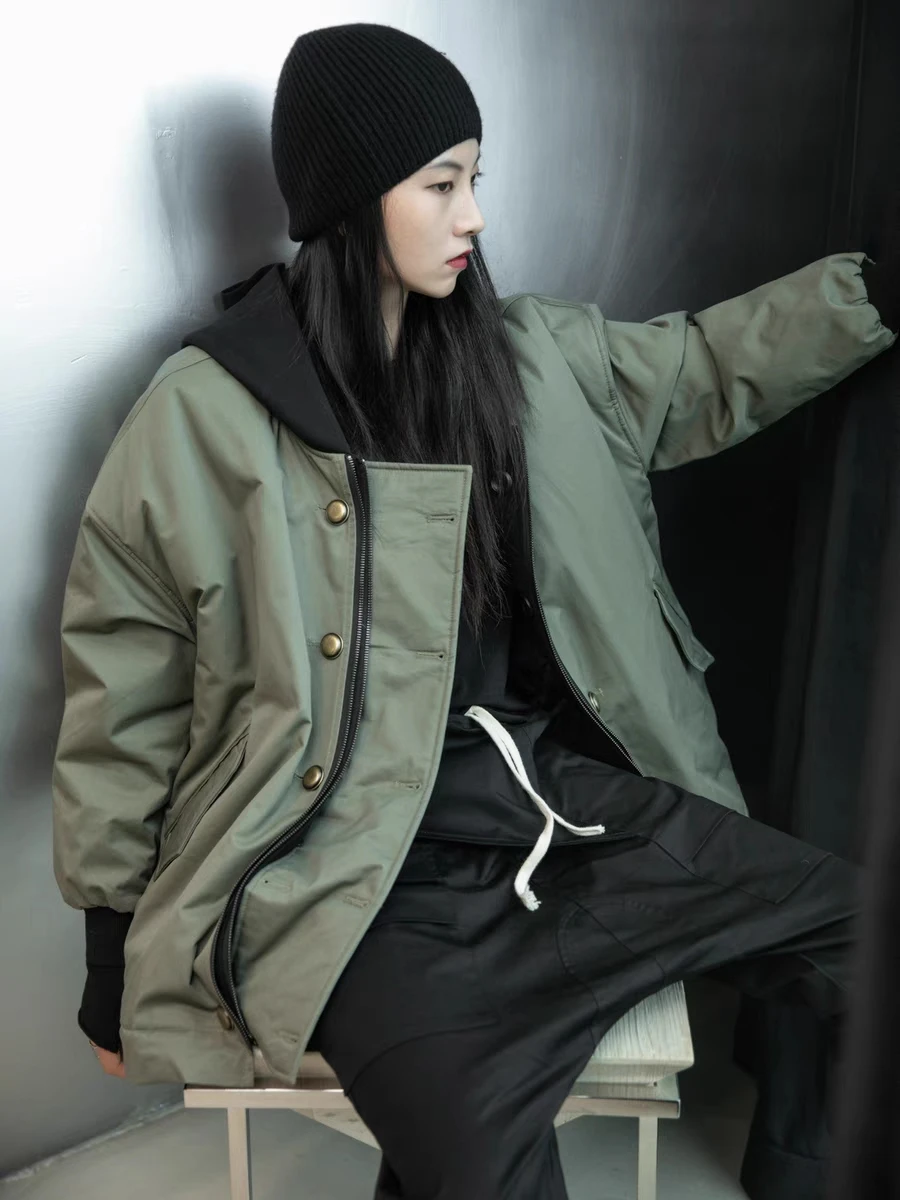 Winter Cotton Jacket, Large Hooded Casual Loose Patchwork Unisex Jacket, Women's New 2024