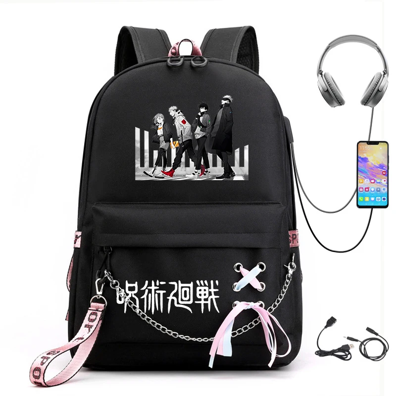 Jujutsu Kaisen anime print girls backpack student leisure bag usb travel bag kids back to school gift 6