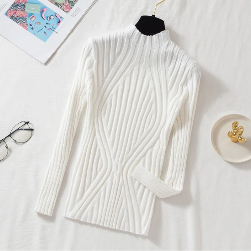 brown sweater AOSSVIAO 2022 Knitted Women high neck Sweater Pullovers Turtleneck Autumn Winter Basic Women Sweaters Slim Fit Black black cardigan Sweaters
