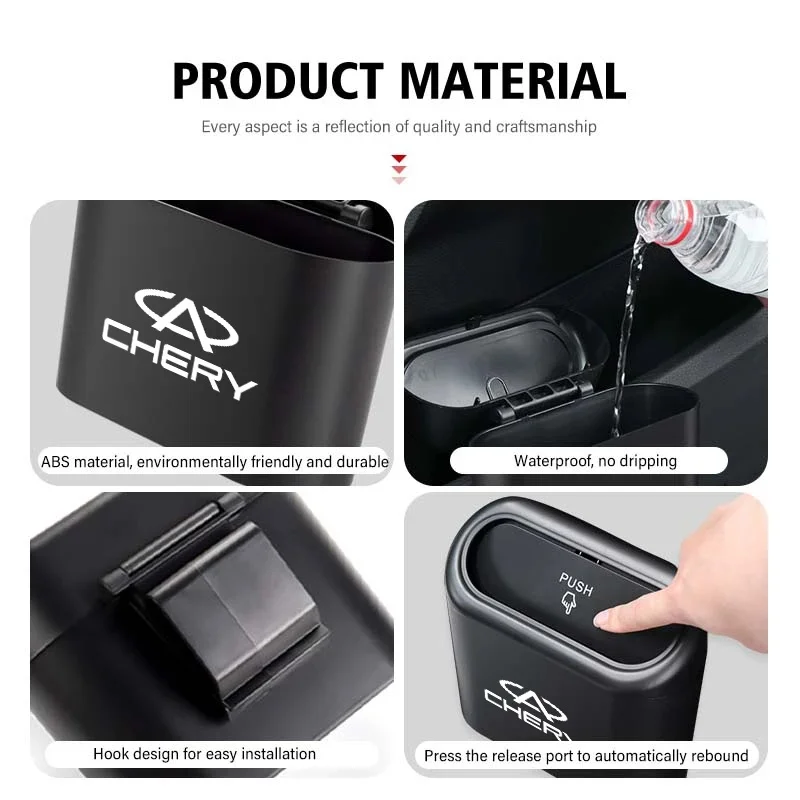 체리 S5 O5 E5 C5 PRO PHEV 티고 5 8 7 아리조 제투어 X70 X70SM 차량용 뚜껑 있는 숨김형 쓰레기통, 도어 걸이형 휴지통
