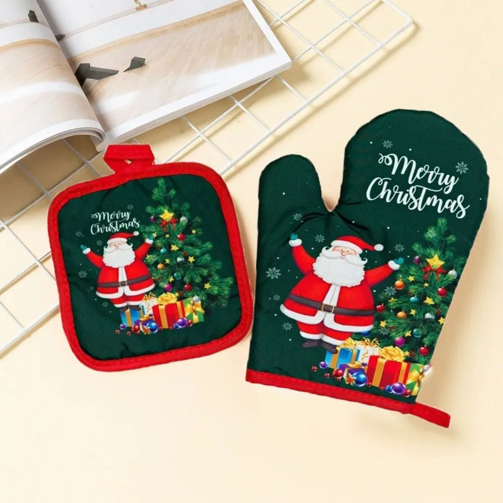 Insulation Christmas Microwave Glove Potholder Thickening Printing Insulation Pad Anti-Heat Christmas Oven Mitts 2Pc/Set silicone oven mitts kitchen gloves silicone oven gloves cotton pot holders