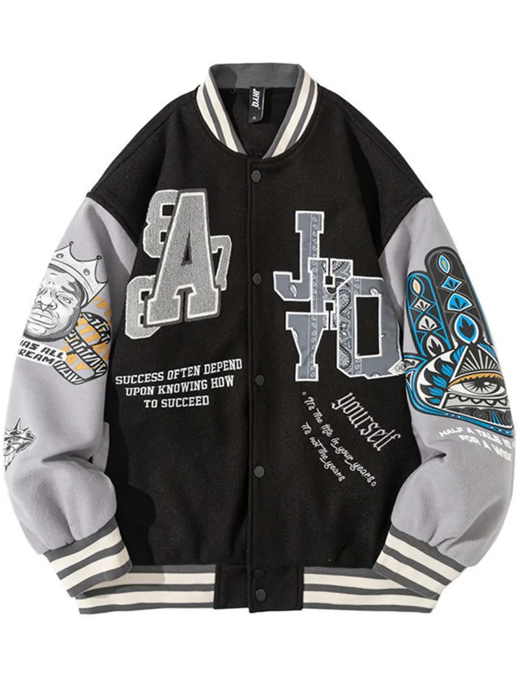 

Hip Hop Racing Jacket Men Women Spring Autumn Prepp Yembroidery Baseball Uniform Korean Loose Graffiti Print Oversized Coat