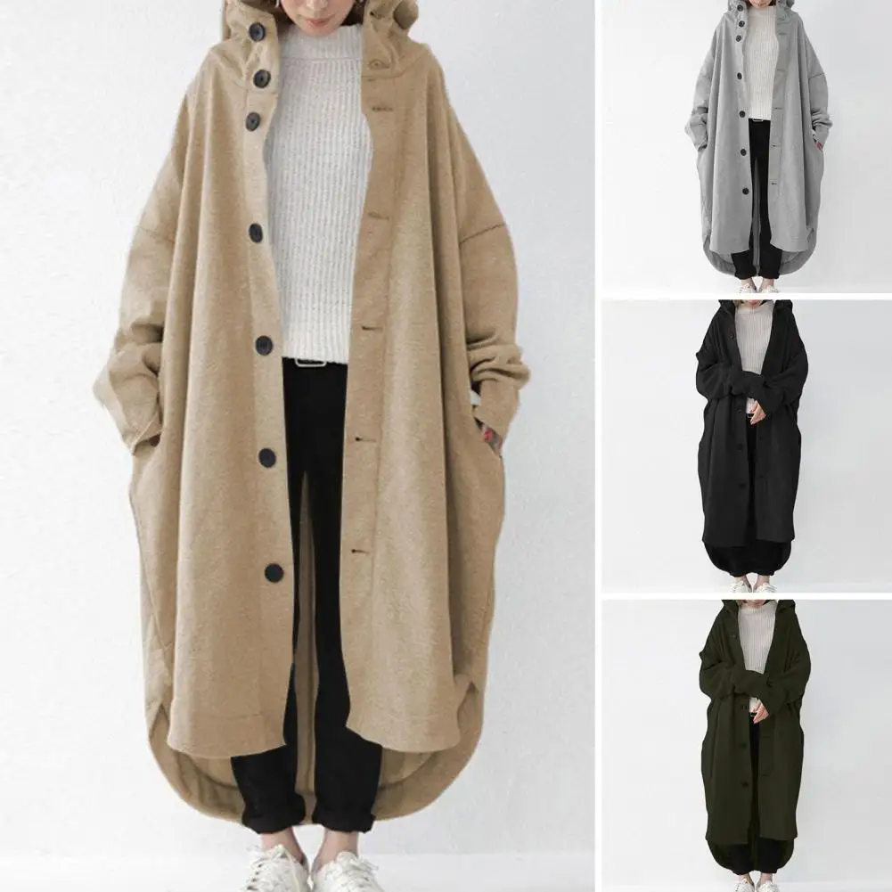 

Women Coat Stylish Women's Winter Trench Coat with Hood Irregular Hem Ankle Length Thick Warm Fashionable Outerwear with Pockets