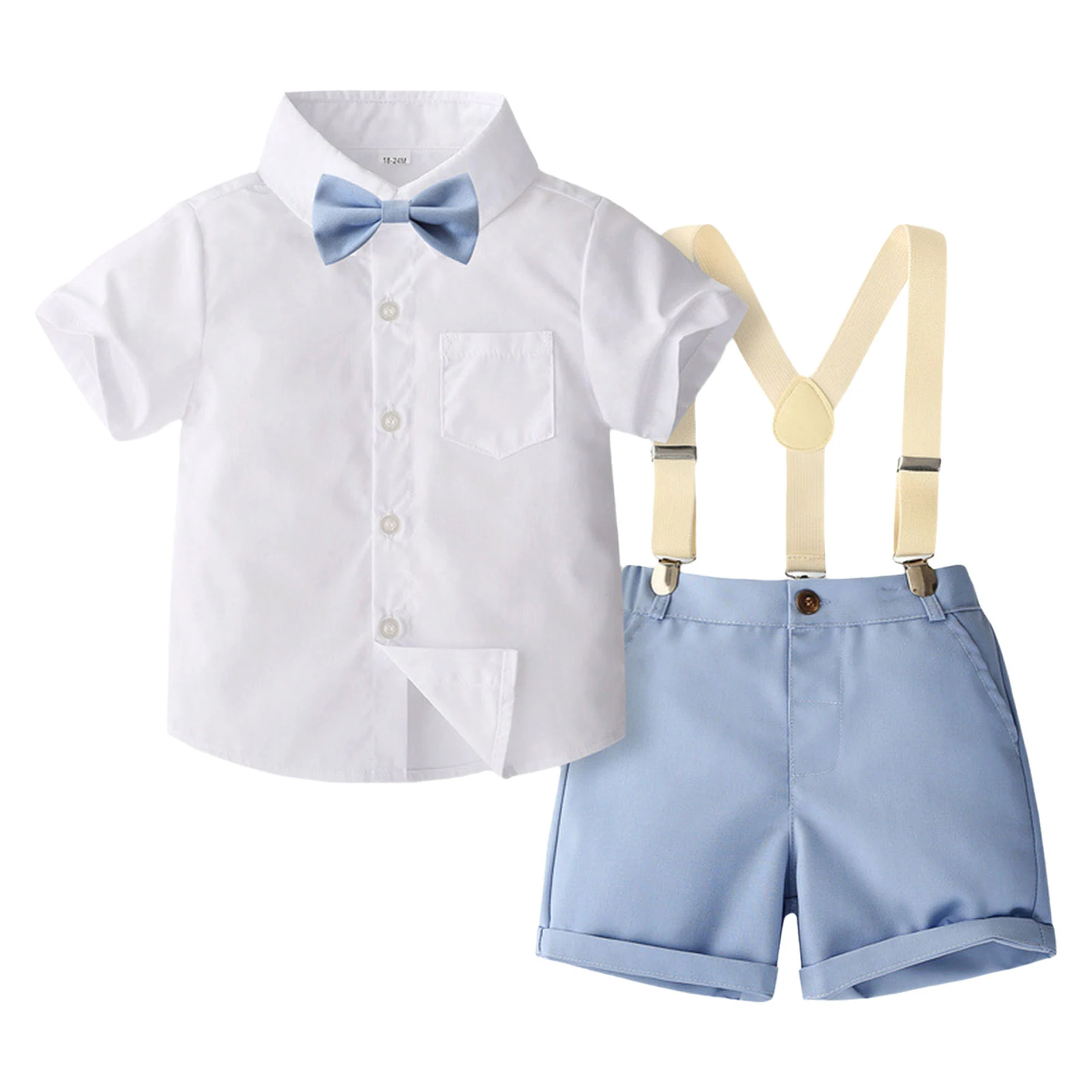 

TiaoBug 3Pcs Summer Baby Boys Set Kids Suspender Shorts Gentleman Suit Cotton Clothes Short Sleeve Shirt Birthday Party Outfit