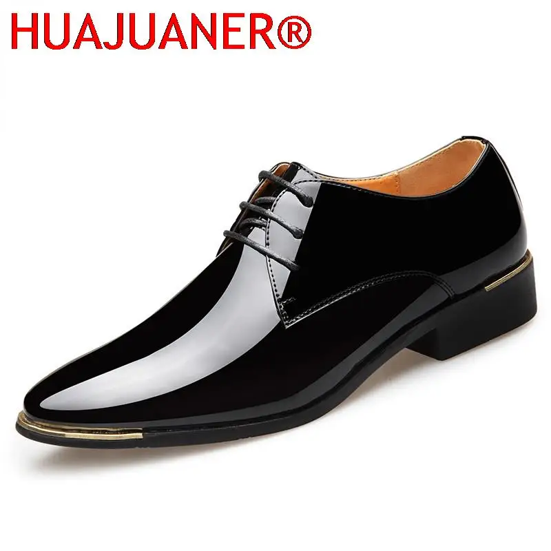 

Men Premium Patent Leather Shoes White Wedding Shoes Size 38-48 Black Leather Low Top Soft Men Dress Shoes Solid Color 2023 New