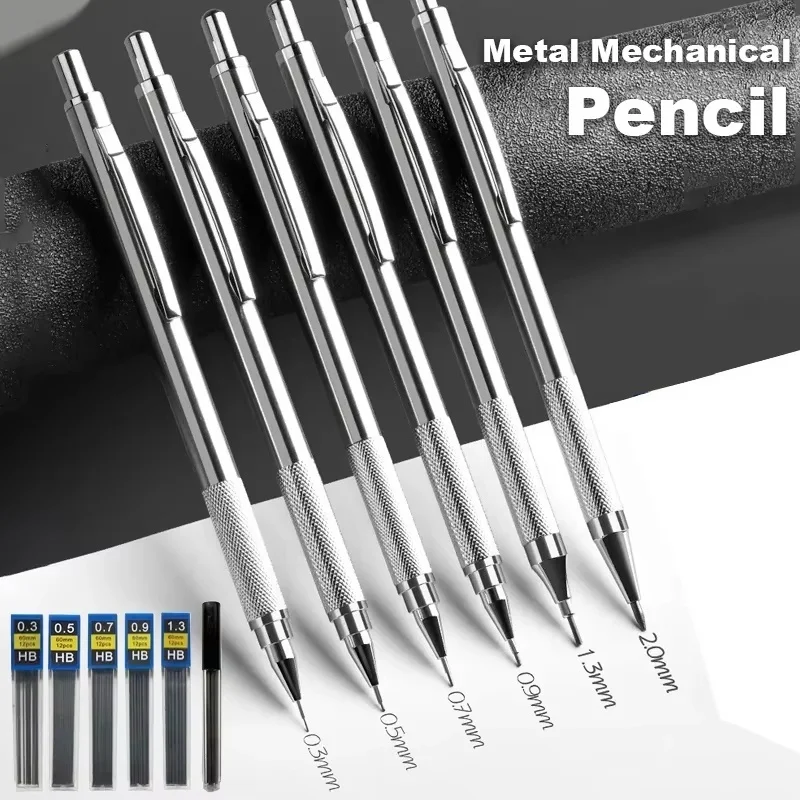 0.3 0.5 0.7 0.9 1.3 2.0mm Metal Mechanical Pencil Set For School Art Sketch Writing Stainless Steel Automatic Pencils Supplies 1