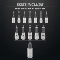 13Pcs Hex Bit Socket Set H2-H14,CRV Sockets 1/4inch,3/8inch & 1/2inch Drive For Hand Use Work On Cars Trucks 2