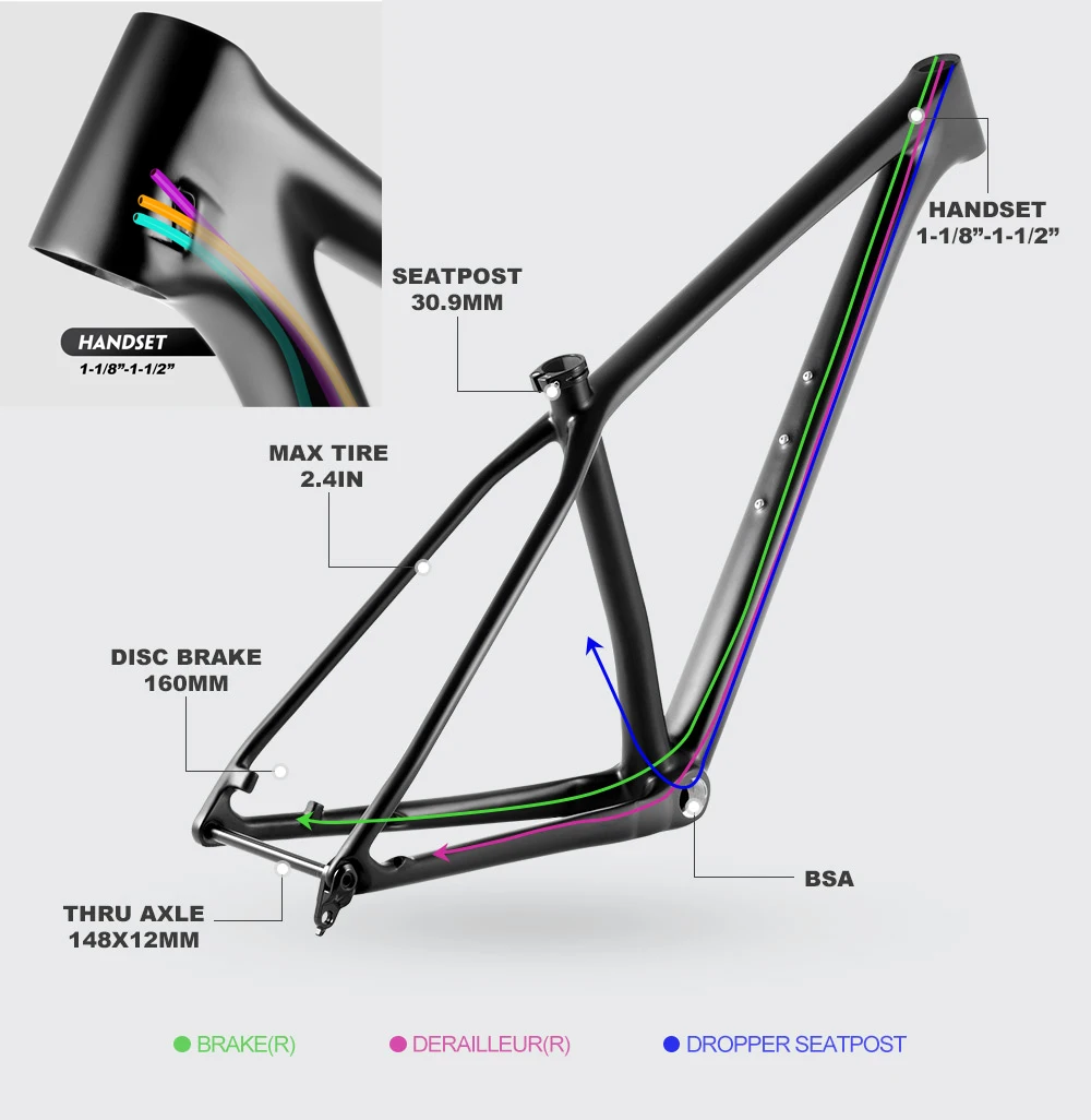MTB Carbon Fiber Mountain Bike Frame 29er S/M/L Size T1000 Carbon Fiber