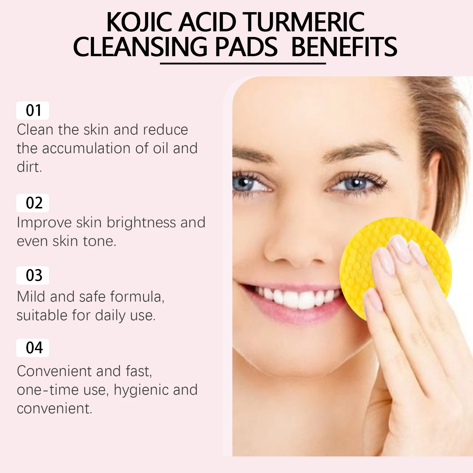 40pcs Turmeric Kojic Acid Facial Cleansing Pads Exfoliating Cleaning Remover Pores Dirt Moisturizing Daily Face Clean Skin Care 2