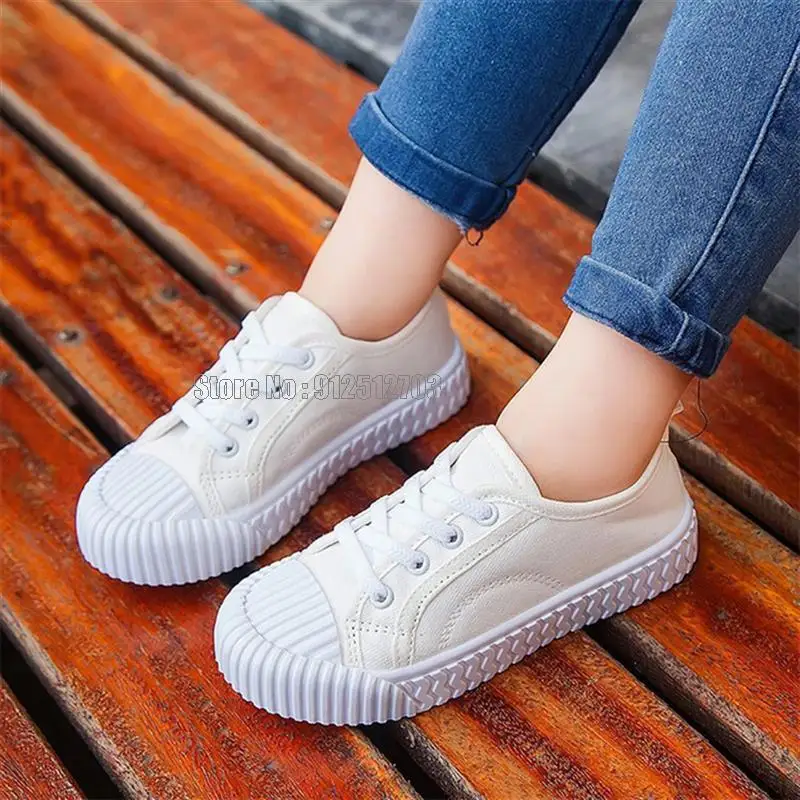 Baby Child White/black Sneaker Spring Lace-up Leisure Kid Comfort Boy/girl Canvas Shoes 4