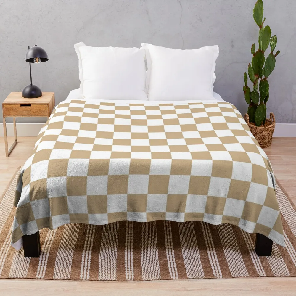 

White and Tan Brown Checkerboard Throw Blanket Decorative Throw Blanket Cute Blanket Plaid Multi-Purpose