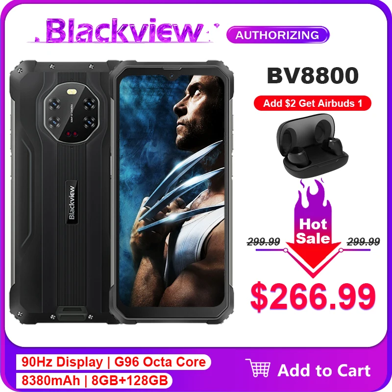 

Blackview BV8800 8GB+128GB Rugged Smartphone 90Hz Display 8380mAh 33W Fast Charge 50MP +20MP Night Vision Phones Global Version