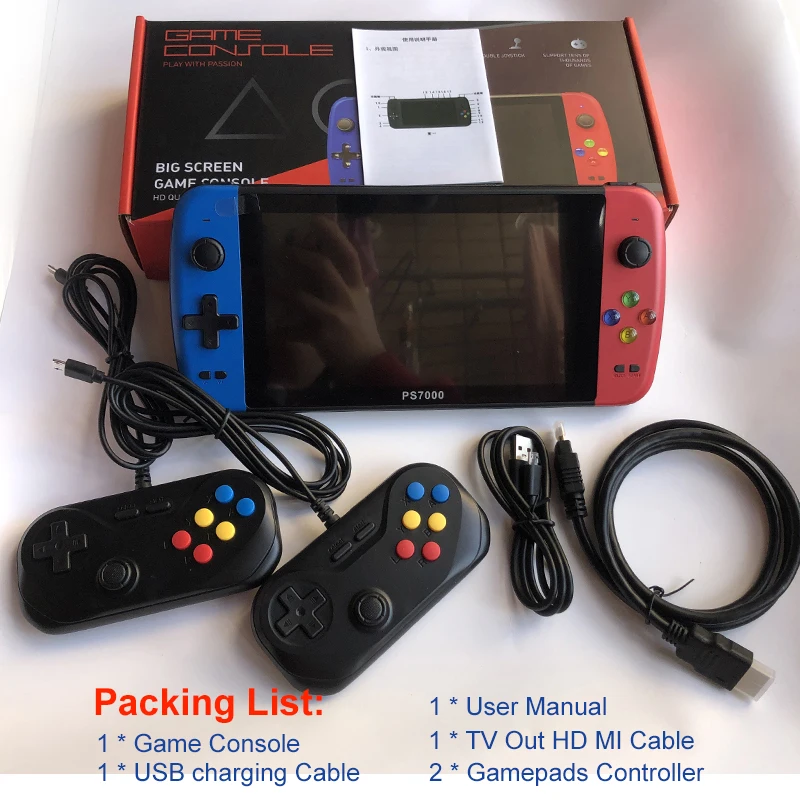 ps7000 game console with 2 gamepads 64GB 5000 free games for MAME/CPS/SegaMD 7 inch Handheld Classic Portable Game Console