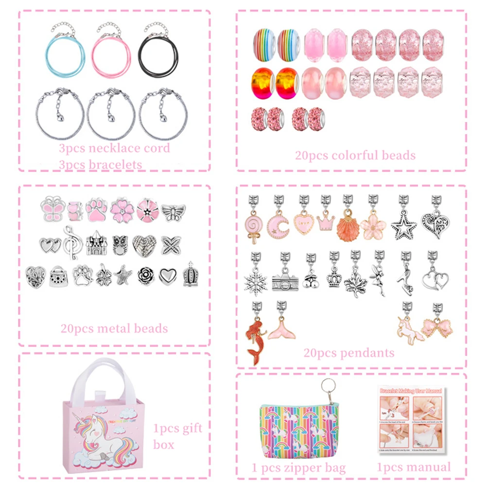 DIY Charms for Bracelet Making Set Beads Pendants Accessories for Bracelet Necklace Children Girl Gifts Jewelry Making Kit