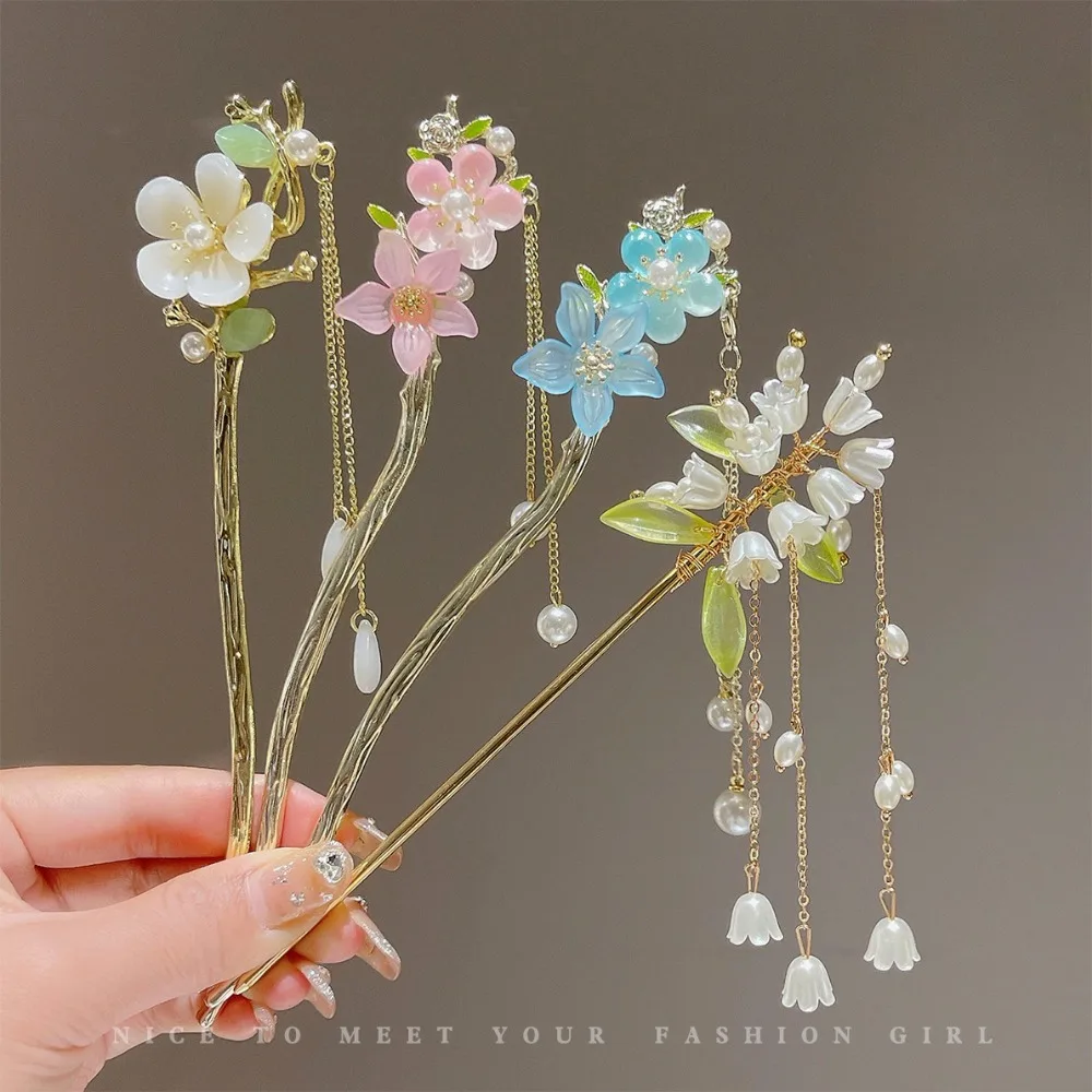1pc Chinese Ancient Style Hair Accessories Flower Lily of the valley Tassel Hairpins Costume Hanfu Hair Stick for Women Men Gift jewelry accessories hair accessory hair headdress hair stick pearl hairpins