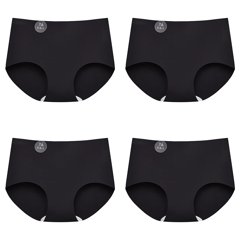 Falllsweet 4Pcs/Set Seamless Silk Briefs For Women Mulberry Silk Panties Comfortable Underpants Soft Lightweight Underwear M-2XL