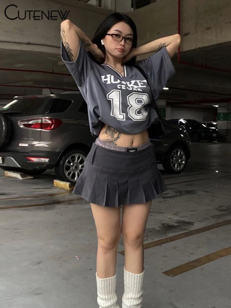 Camisetas básicas salvajes para mujer, camisetas casuales de verano, nuevas camisetas holgadas de manga corta con cuello en V, camisetas básicas estampadas para mujer, top deportivo urbano