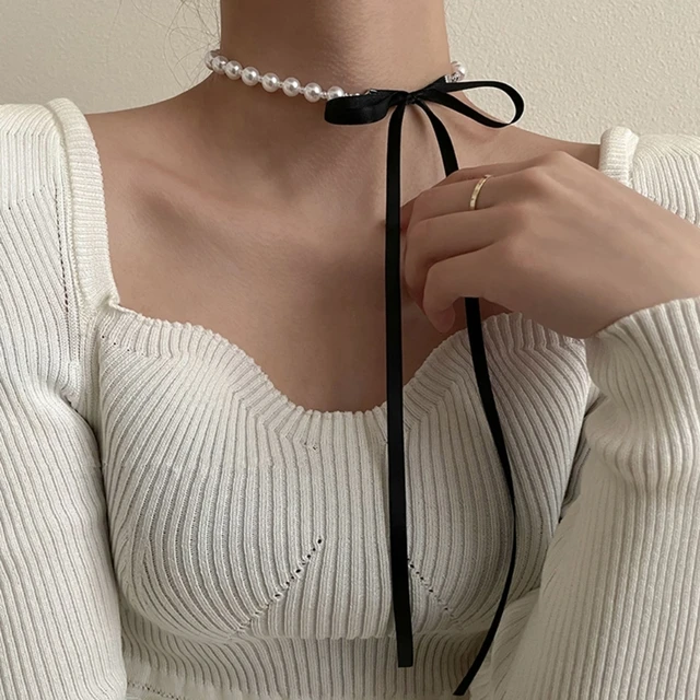 2023 Jewelry Punk Long Wide Black Velvet Ribbon Choker Bow Tie Metal Chain  Charm Collar Necklace Gothic Jewelry - AliExpress