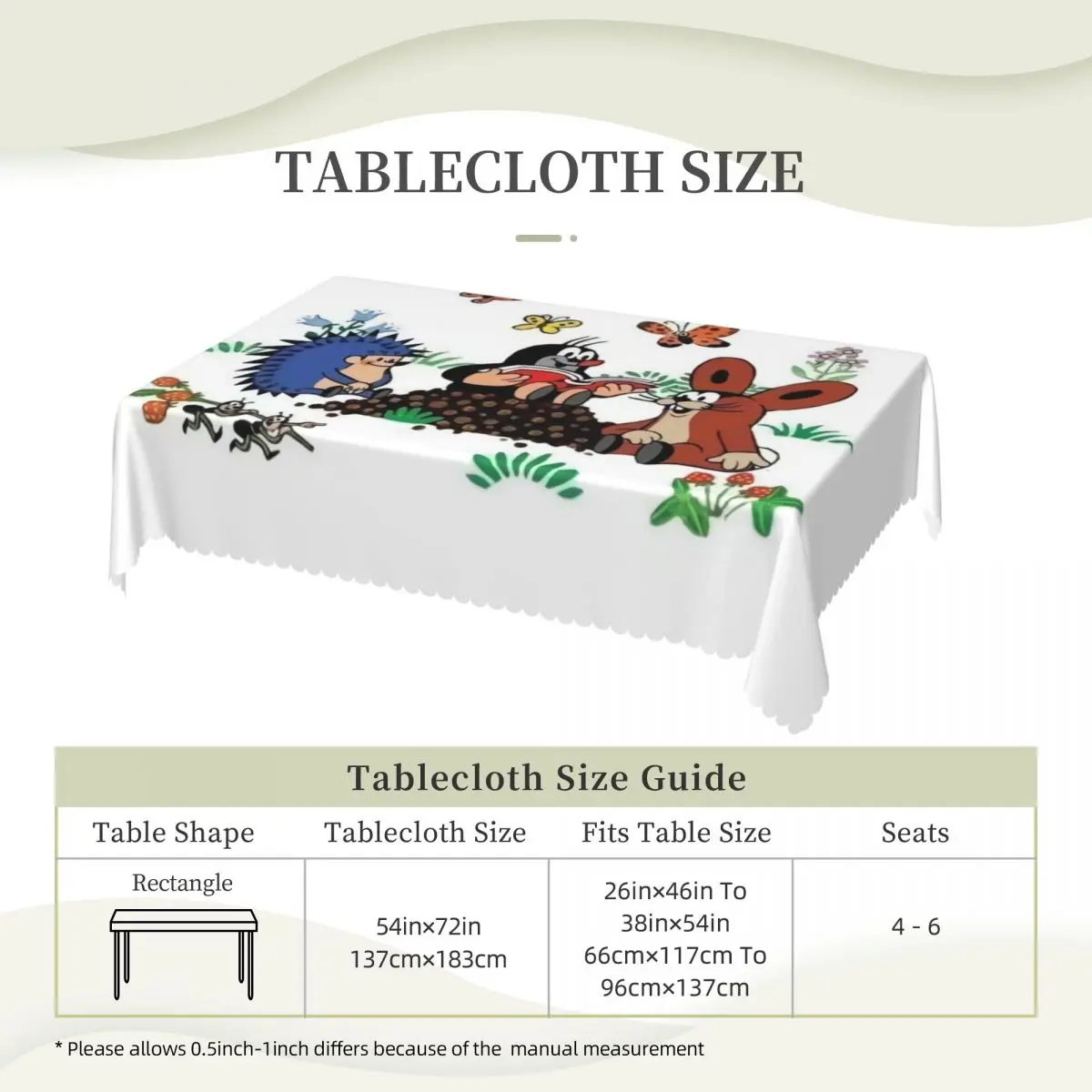 Custom Mole Krtek Cartoon Comic Rectangular Tablecloth Oilproof Table Cloth Cute Little Maulwurf Table Cover 6