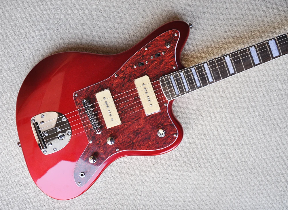 6 Strings Electric Guitar with Rosewood Fretboard Red Pearl Pickguard Customizable Metal Red