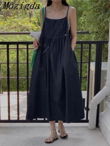 Summer Sleeveless Slip Dress Women Ruffle Pleated Loose Korean Style Ladies Dresses Fashion A-Line Casual Woman Long Dress