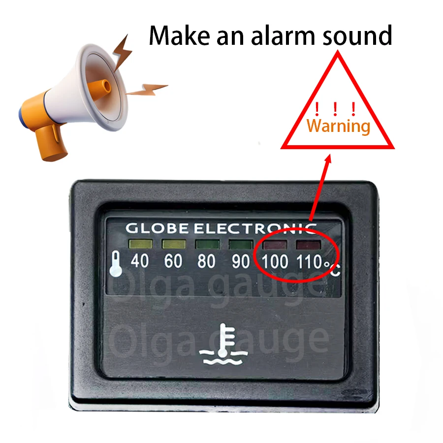 부저 경보 12V 사각형 수온계 40-110 ℃ 범용 053-TL4 트럭 지게차 트랙터 로더 수온계