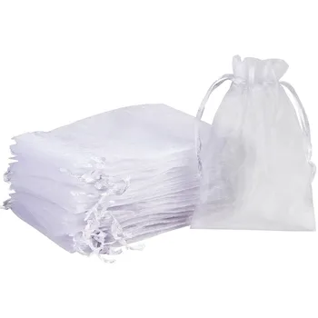 Bolsas de regalo de Organza para joyería, embalaje de joyería con cordón blanco para boda, Navidad, dulces, 100 unidades por lote