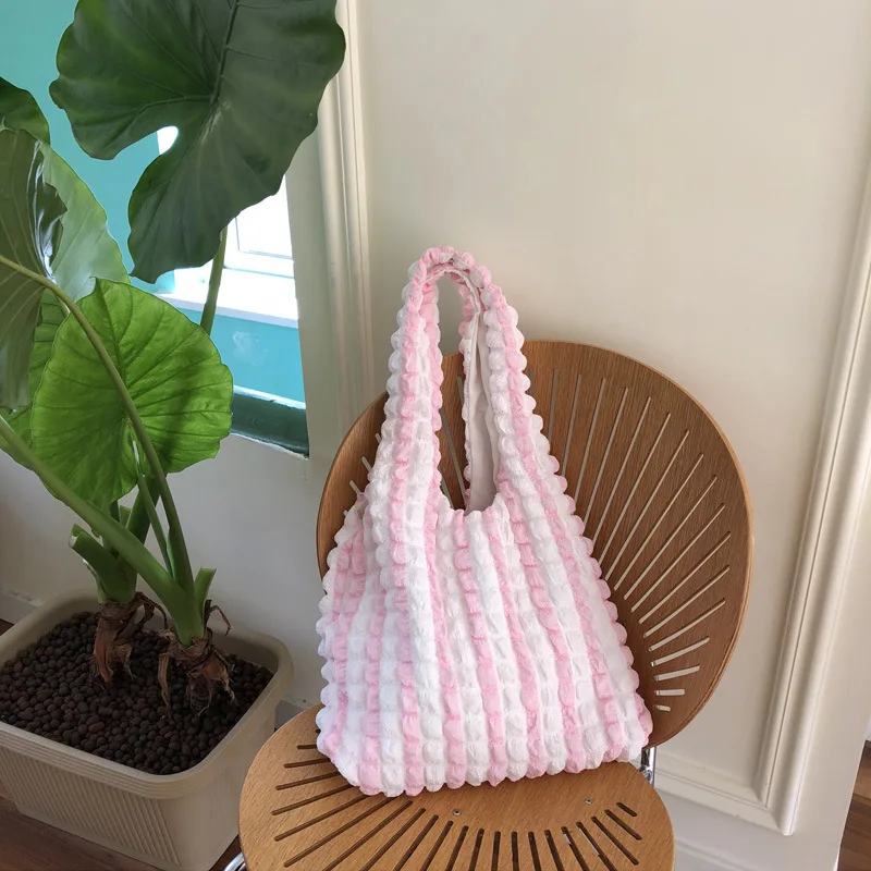 Women Fashion Plaid Underarm Shoulder Bag Space Cotton Puff Handbag and Purse For Female Travel Large Capacity Shopping Tote