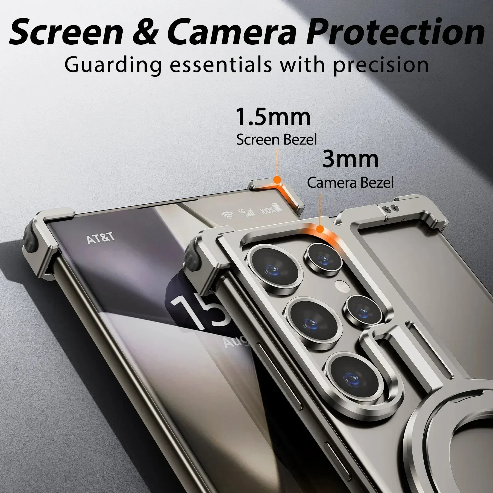 For Samsung Galaxy S23 S24 Ultra Case Titanium Aluminum Alloy Magnetic Ring Stand Phone Cases Metal Bumper With Ring Stand Cover