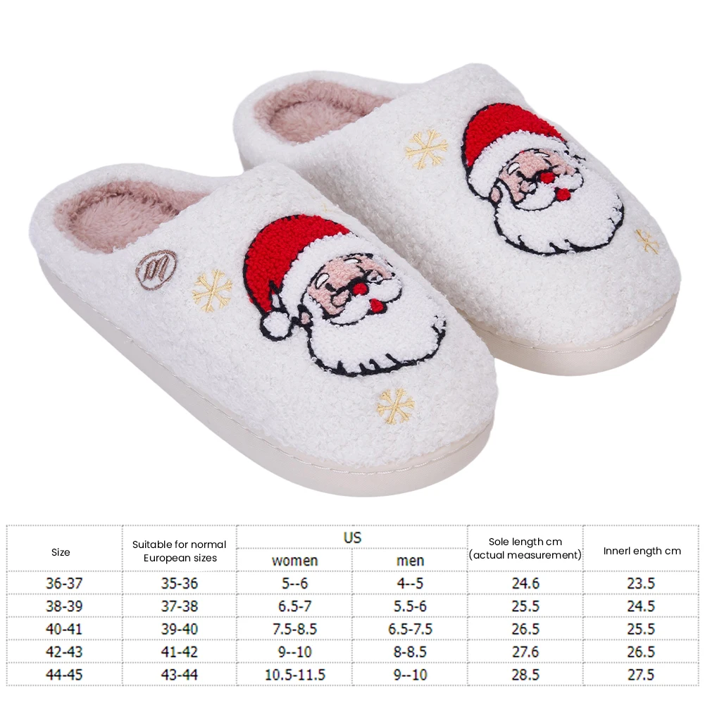 Christmas Santa Claus Fluffy Home Slippers Comfortable Fuzzy Closed Toe Slippers Non-Slip Soft Furry Slippers for Men Women