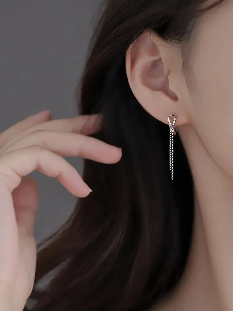 925 Sterling Silver Knot Earrings Temperament Simple Inlaid for Women Wedding Jewelry Accessories 3