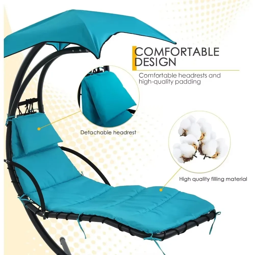 Hammock Chair Lounge Chair w/Built-in Pillow and Removable Patio Swing Lounge Chair Canopy Hammock Arc Stand 3