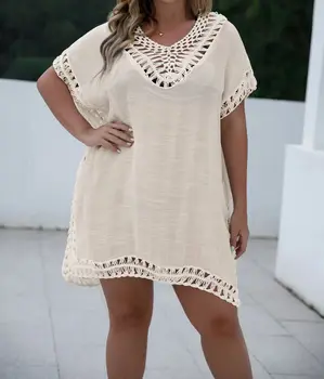 CROCHET BIKINI-Plus Size Beach Tunic for Women, Swimwear, Sun Protection Clothes, Cover Up Swim Dress, Summer